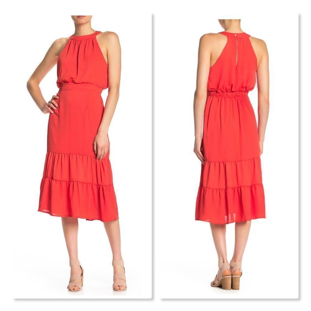 NSR Dorothy Ruffle Midi Dress size Small in Orange - NEW